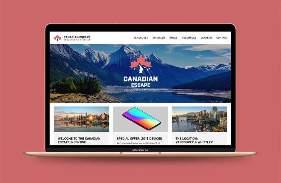 Laptop image showing the “Canadian Escape” sales promotion website
